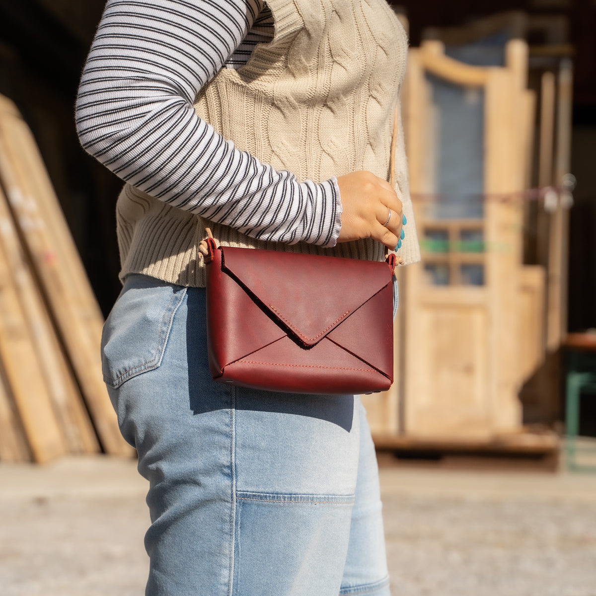 Personalized Leather Envelope Purse Handbag - Made in USA The Cecilia, Redat Holtz Leather