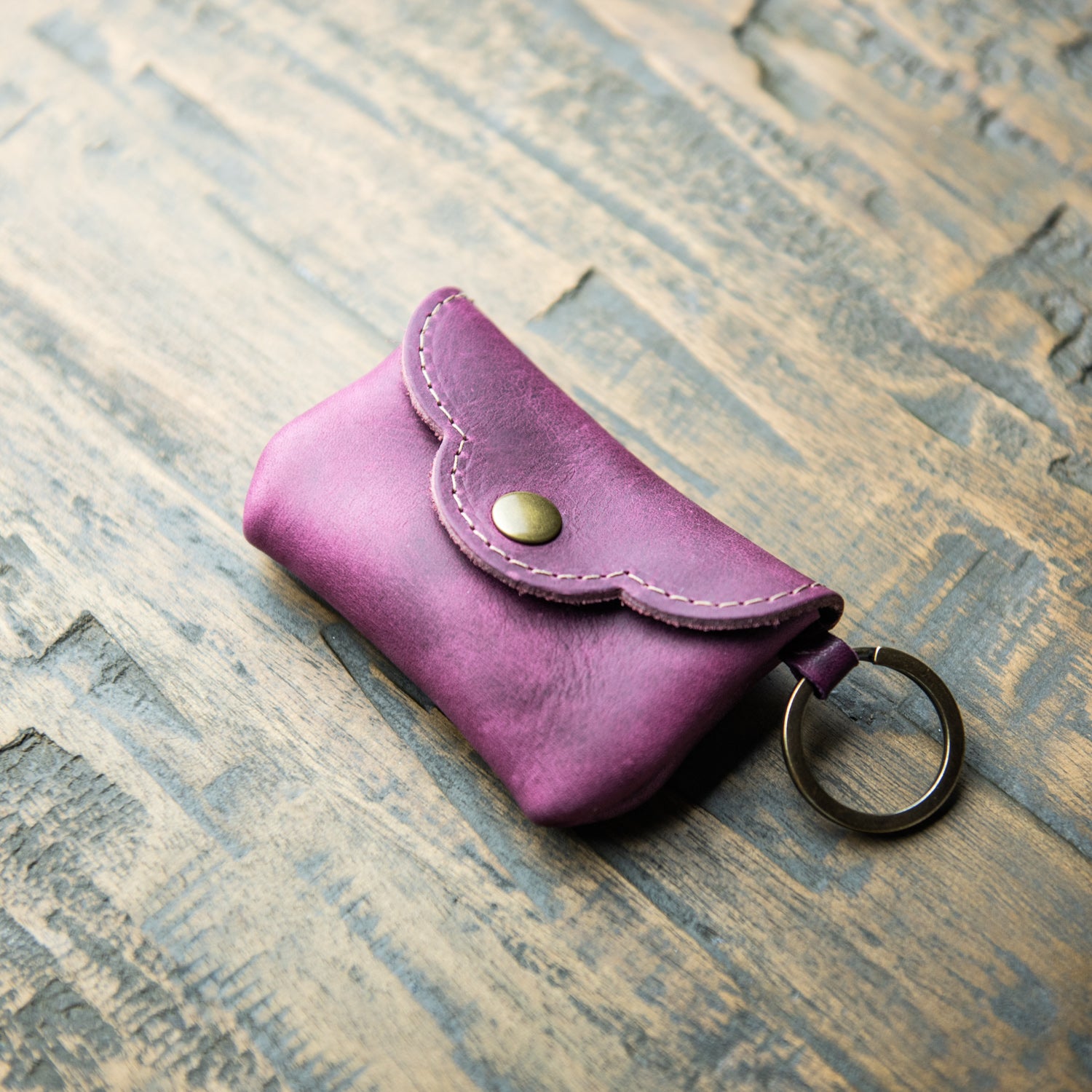 Compact Keychain Wallet in Horween Leather | Hand Made to Order in Houston TX 2 Pockets / 1 Pocket / Keyring / Nickel