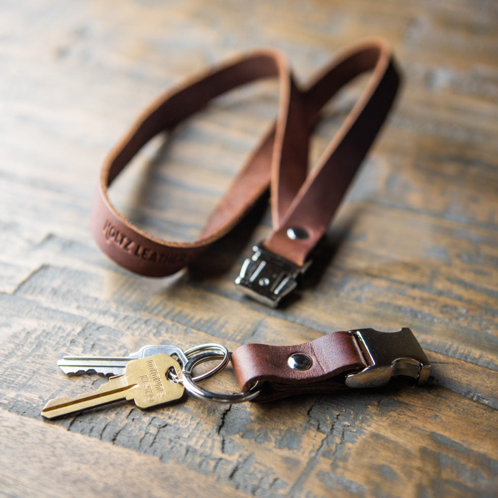 Fine leather lanyard with detachable keyring/badge holder