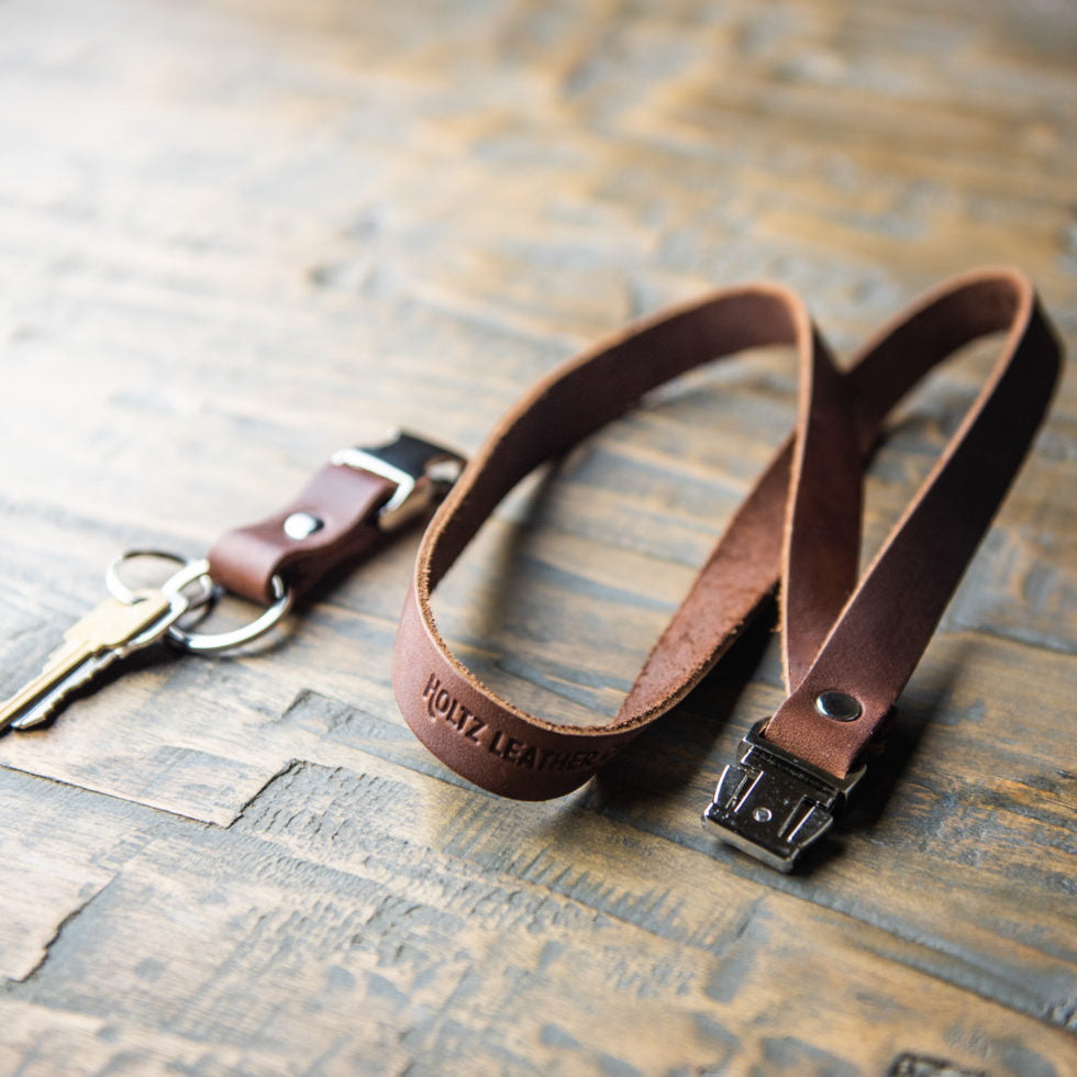 Full Grain Leather ID Badge Holder with Lanyard