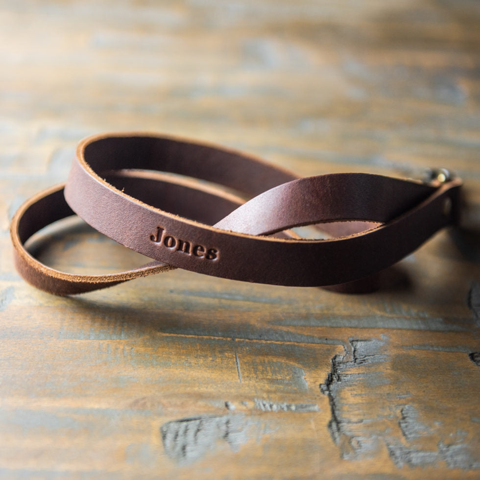 Personalized Leather Landyard: Add Your Logo or Text Short with Engraving / Light Brown