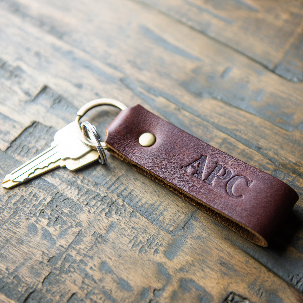 Personalized Round Leather Keychain; Add Initials