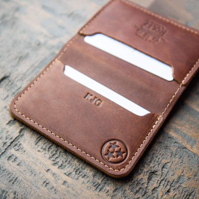 The Tennessee Gates Personalized Fine Leather Bifold Money Clip Wallet with Tennessee Logo
