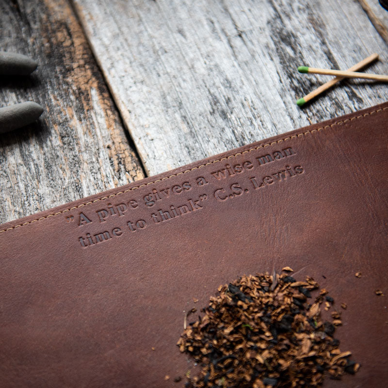 The “Professor” Personalized Fine Leather Pipe Smoking Mat &amp; Pipe Boat Holder