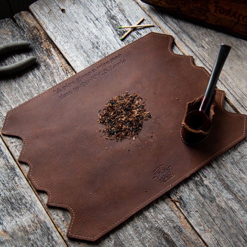 The “Professor” Personalized Fine Leather Pipe Smoking Mat &amp; Pipe Boat Holder