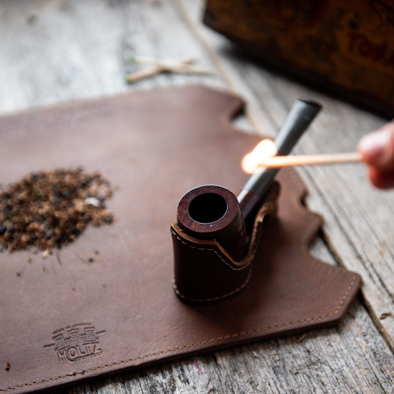 The “Professor” Personalized Fine Leather Pipe Smoking Mat &amp; Pipe Boat Holder