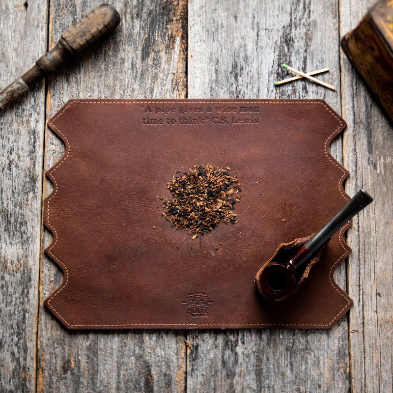 The “Professor” Personalized Fine Leather Pipe Smoking Mat &amp; Pipe Boat Holder