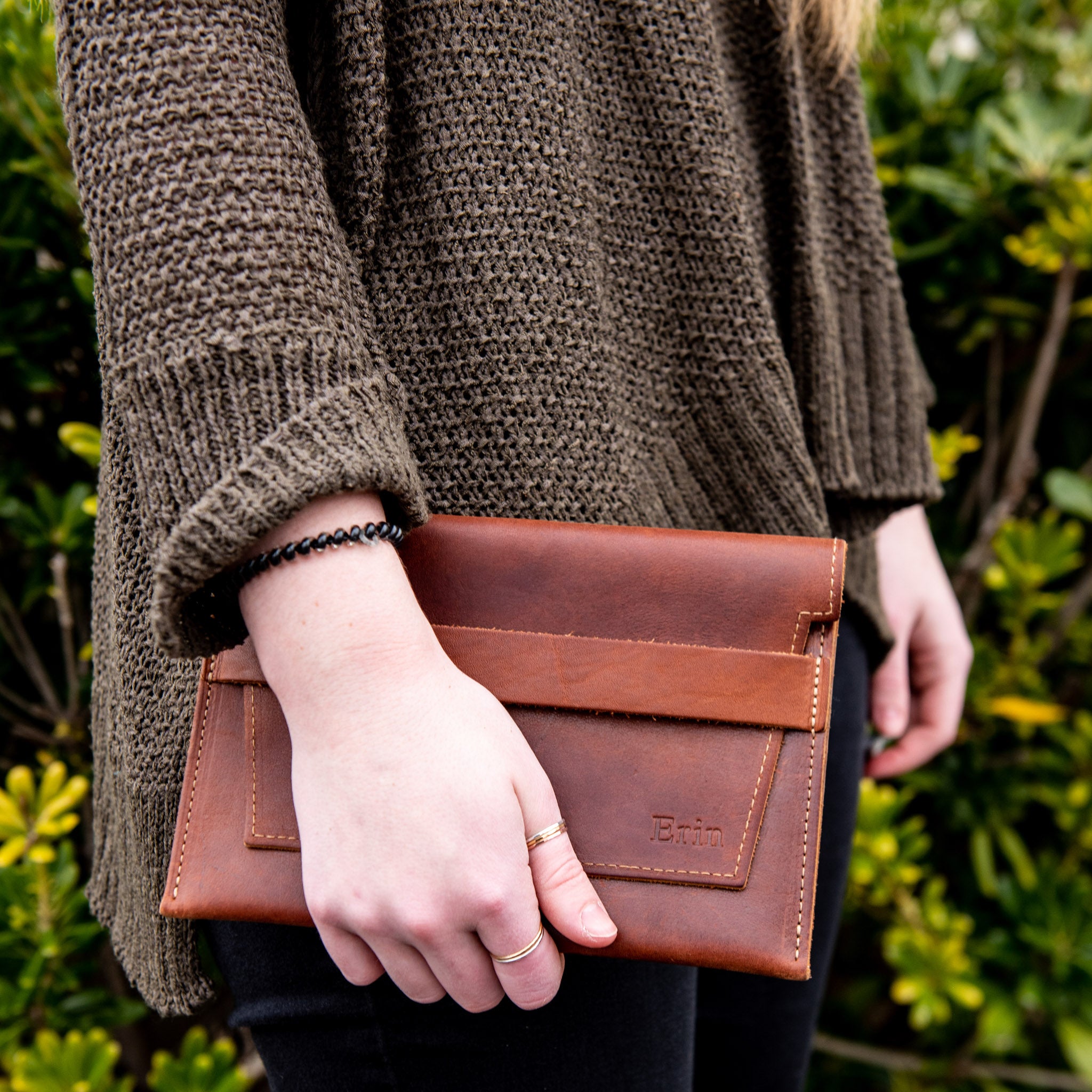 Brown leather clutch Clearance