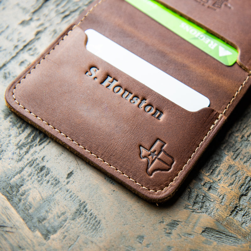 The Texas Gates Personalized Fine Leather Bifold Money Clip Wallet