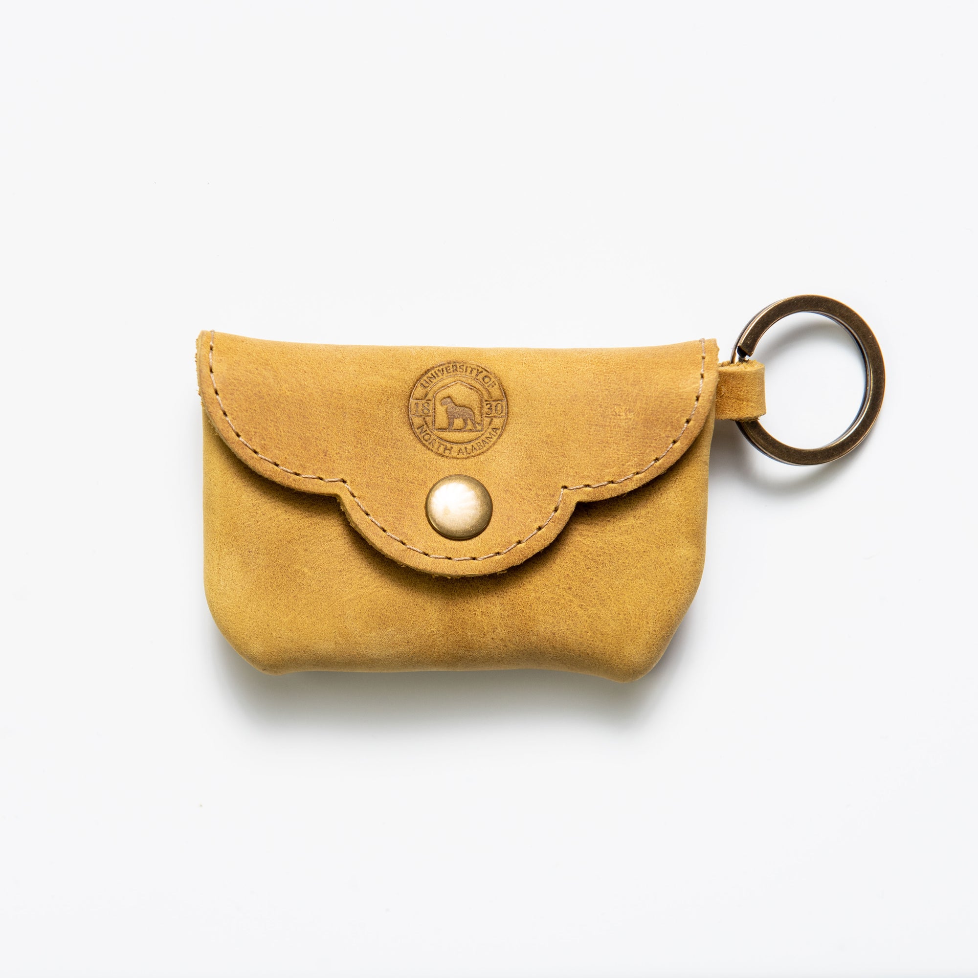 Fine leather scallop keychain wallet with University of North Alabama (UNA) logo
