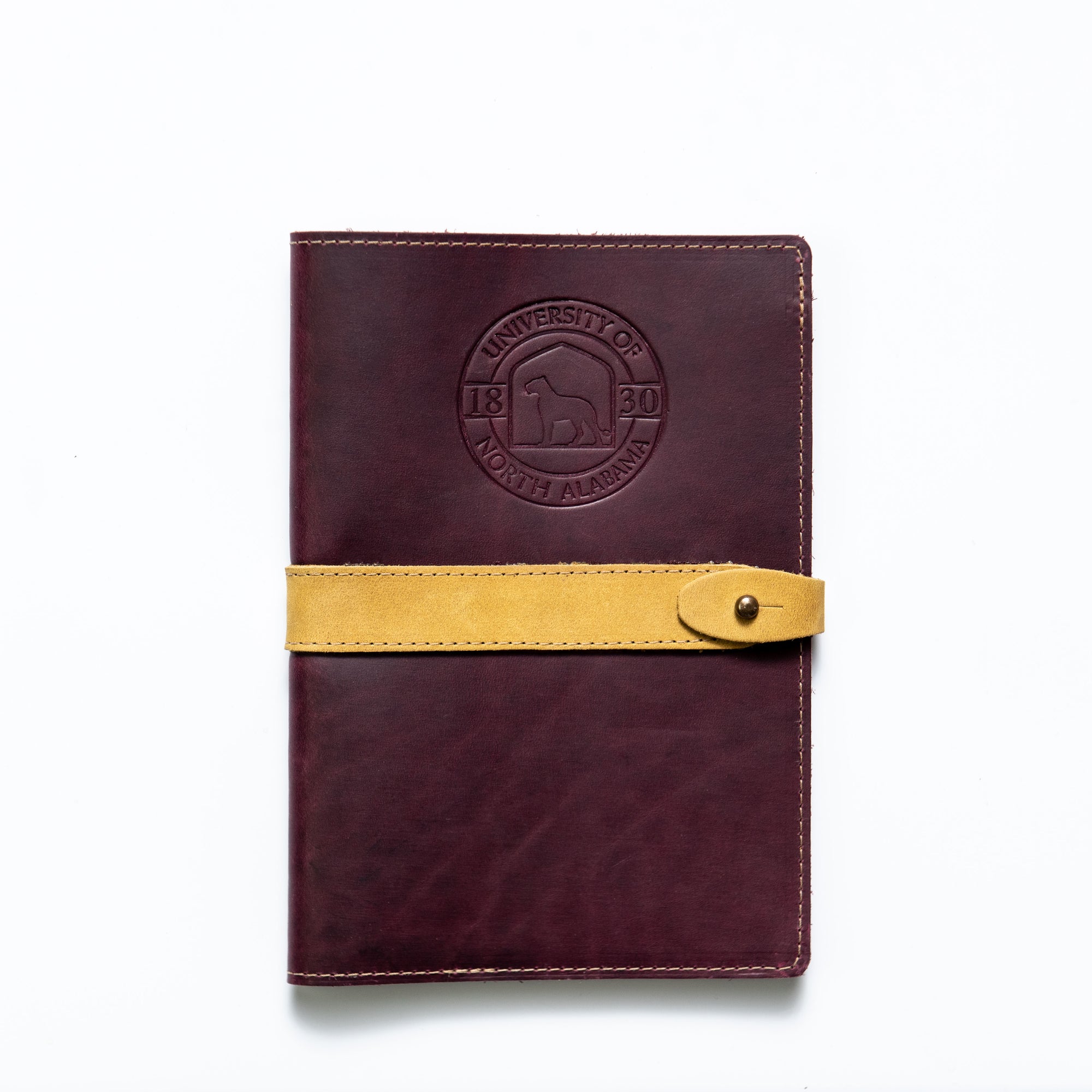 Leather journal with University of North Alabama (UNA) logo