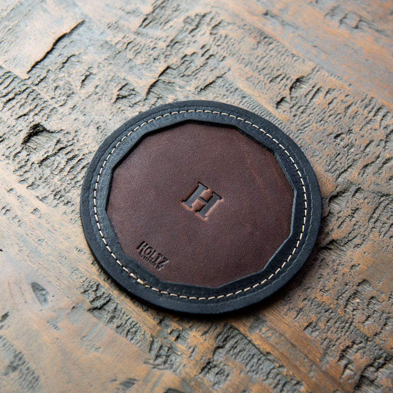 The UNA Tavern Personalized Fine Leather Coaster Set of 4 Coasters