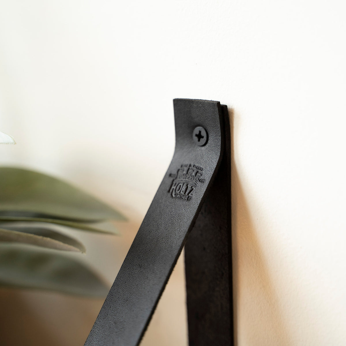 Floating Shelf with Leather Strap &amp; Sawmill Cut Hickory Boards