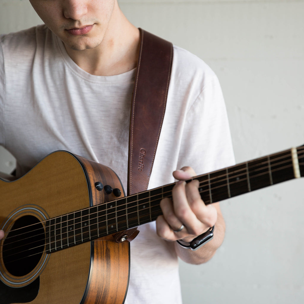 Leather guitar strap with name discount