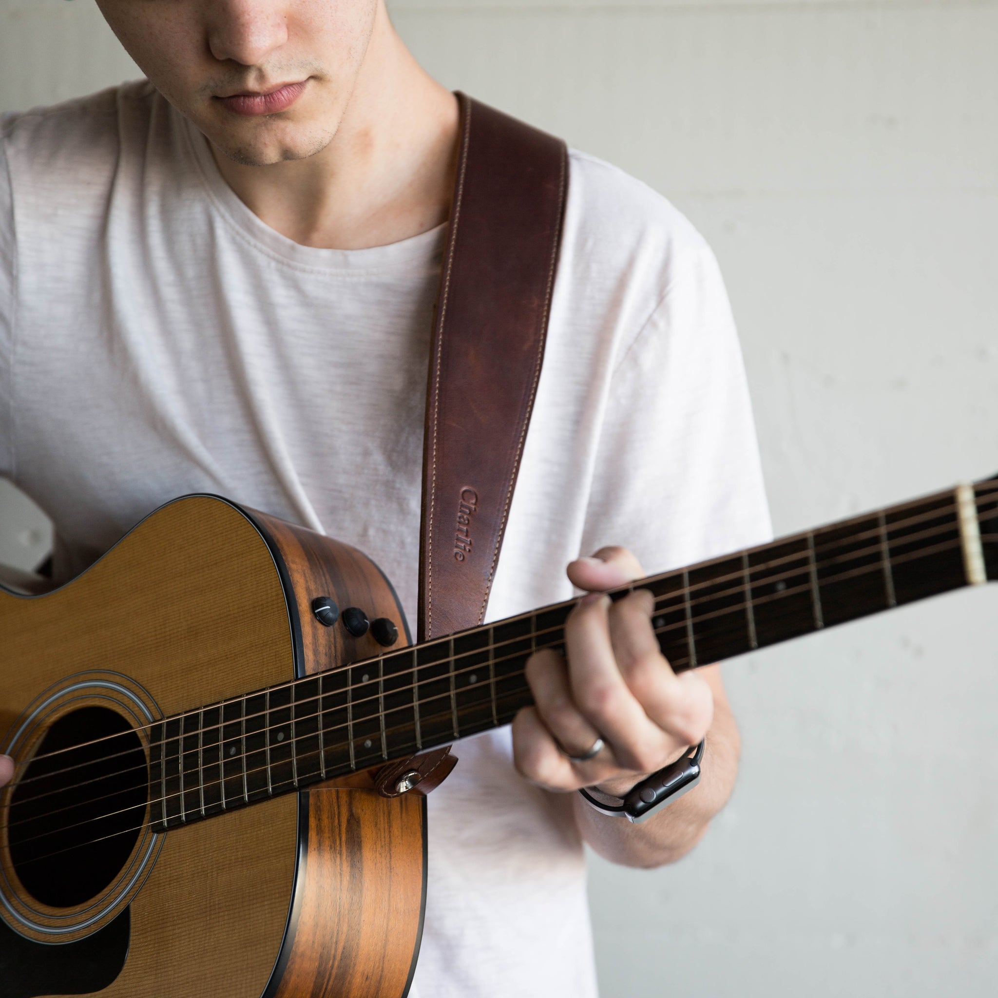 The Legend ~ Personalized Fine Leather Acoustic Guitar Strap, Brownat Holtz Leather