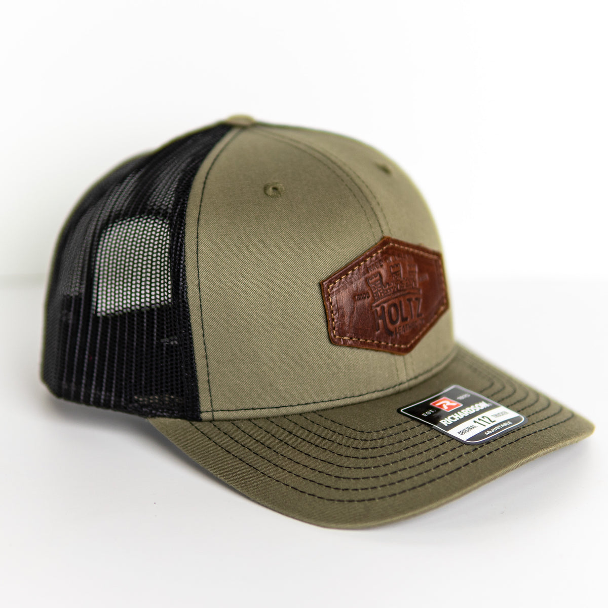 Custom Leather Patch Hat with Your Logo - Trucker Baseball Hats, Heather Gray/Navyat Holtz Leather