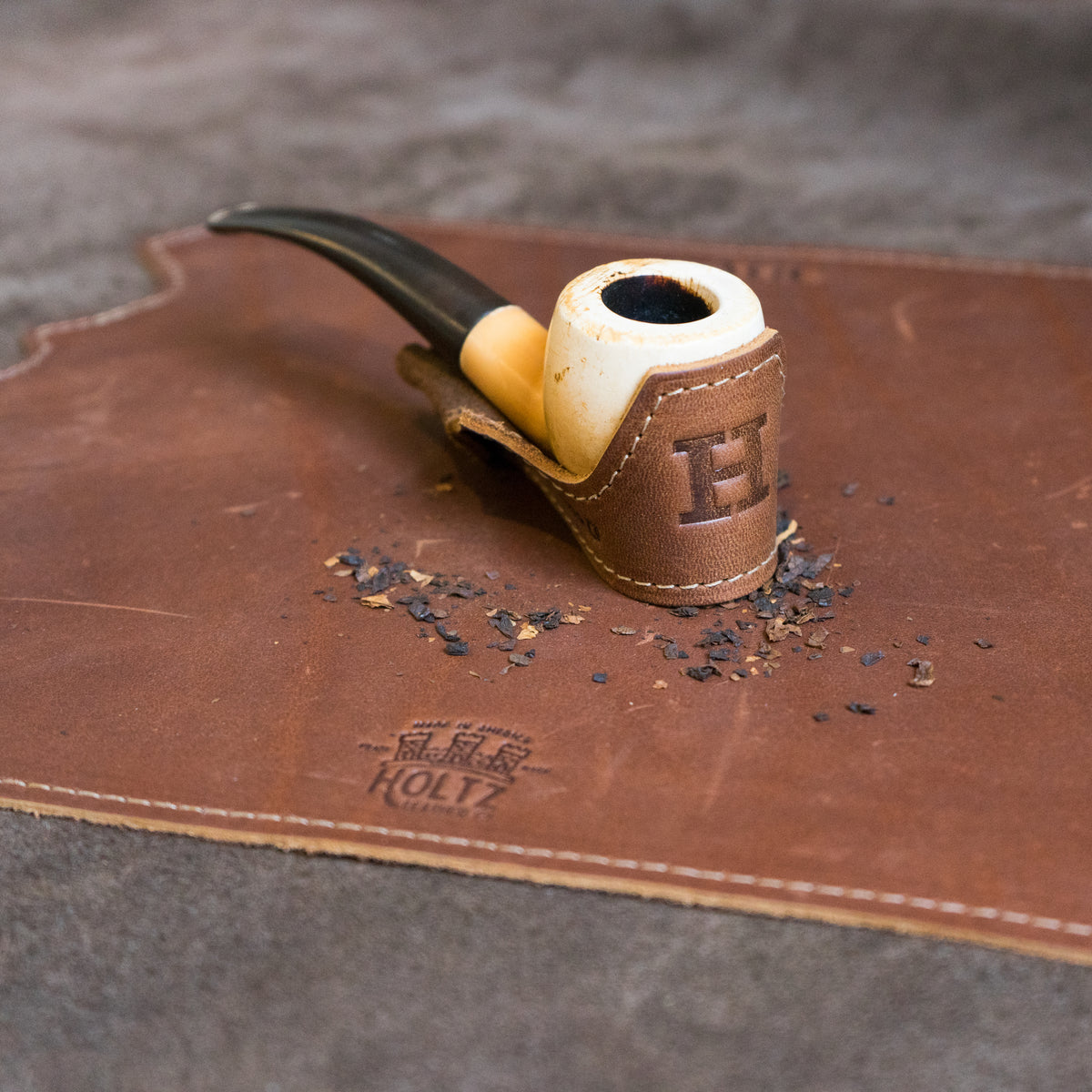 The “Professor” Personalized Fine Leather Pipe Smoking Mat &amp; Pipe Boat Holder