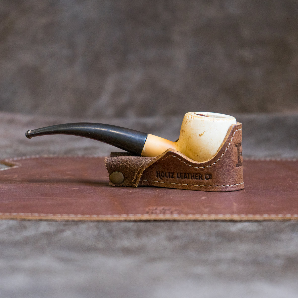 The “Professor” Personalized Fine Leather Pipe Smoking Mat &amp; Pipe Boat Holder