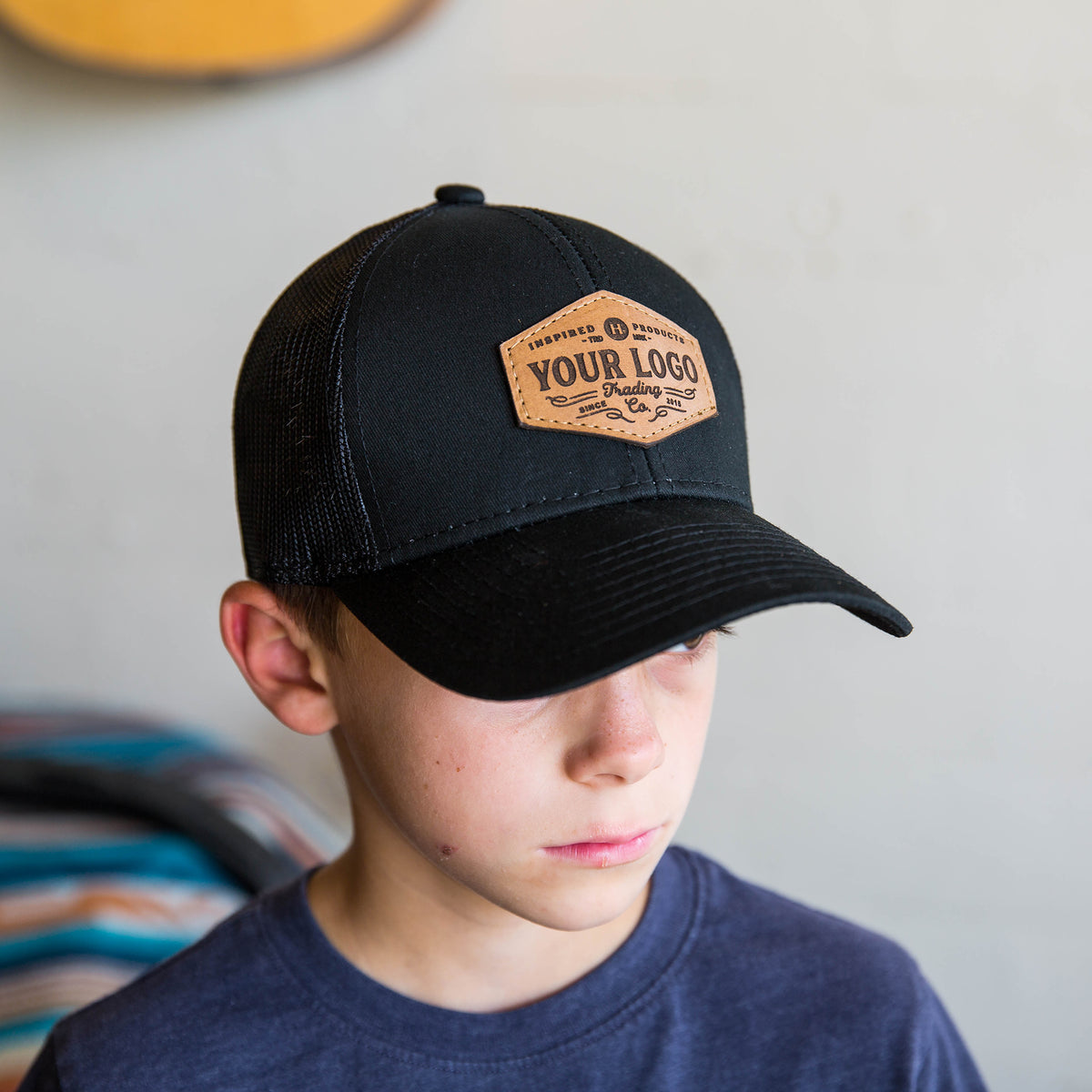 OTTO Youth Baseball Cap with Mesh Back Panel - Custom Leather Patch Kids Hat