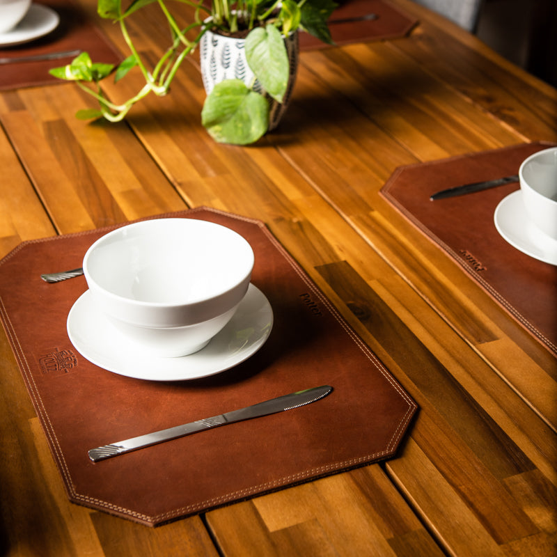 Beveled Edge Personalized Fine Leather Placemats, Blackat Holtz Leather