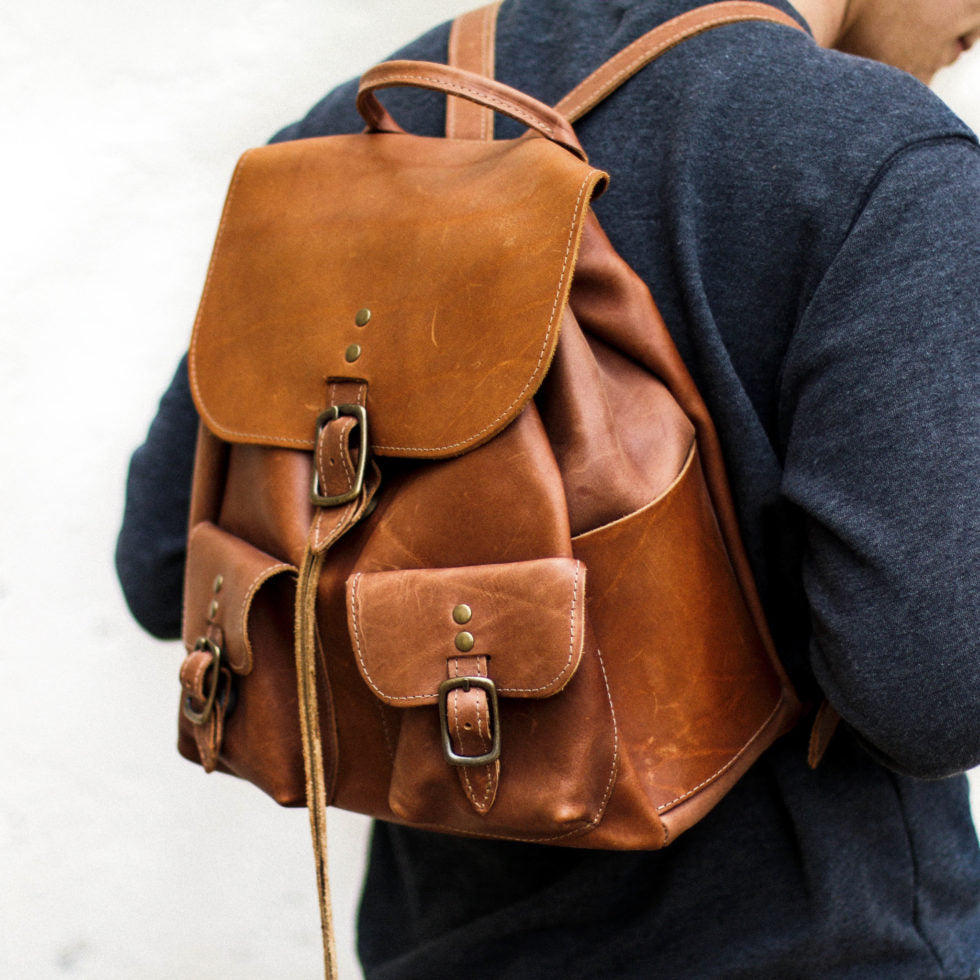 Handcrafted fine leather backpack at Holtz Leather Co in Huntsville, Alabama
