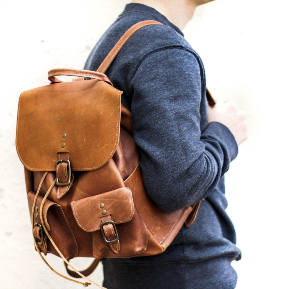 The Emerson Womens Fine Leather Backpack Purse in Brown - Holtz