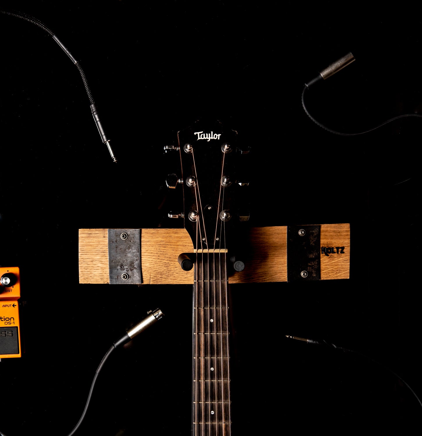 Guitar holder hanger made of Tennessee Whiskey Barrel wood