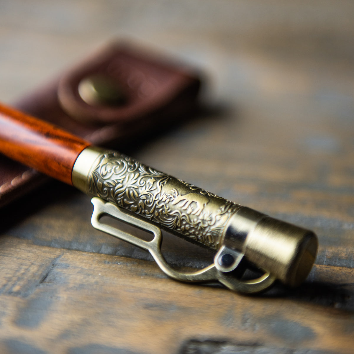 The Cowboy Lever Action Hand Turned Rose Wood Pen + Pen Sleeve