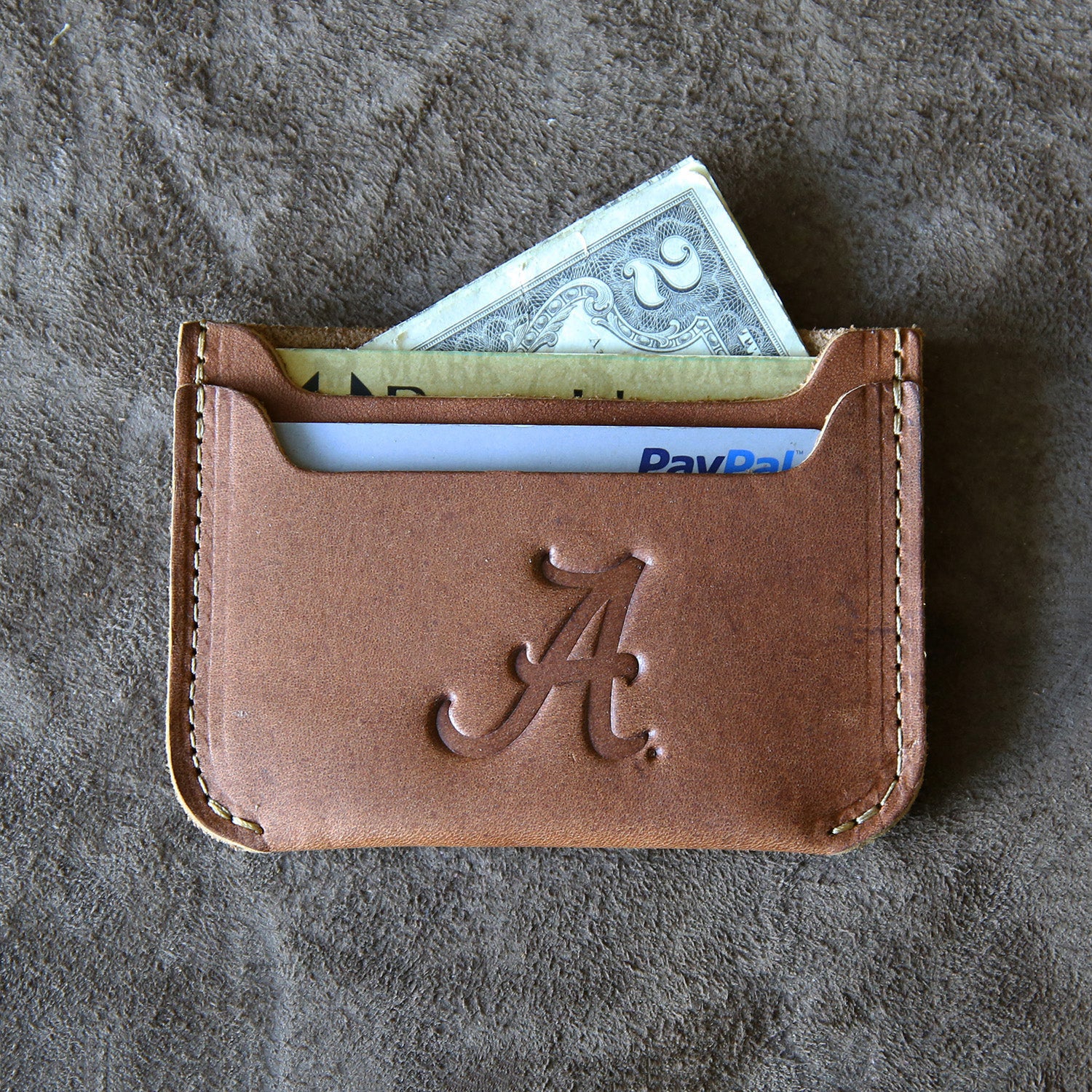 Double sleeve front pocket fine leather wallet with Alabama symbol