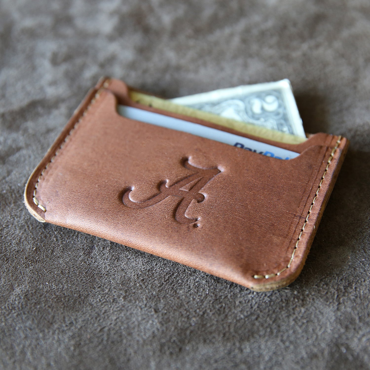 Double sleeve front pocket fine leather wallet with Alabama symbol