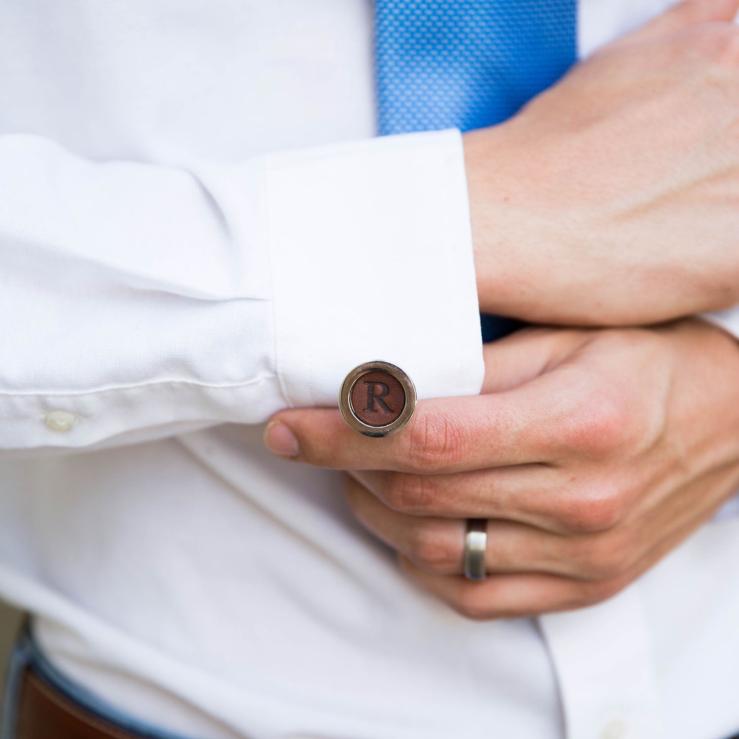 Fine leather cufflinks with personalized initial