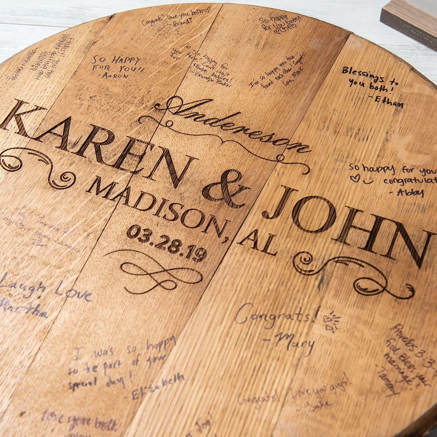 Tennessee whiskey barrel head wood wedding guestbook sign with personalization