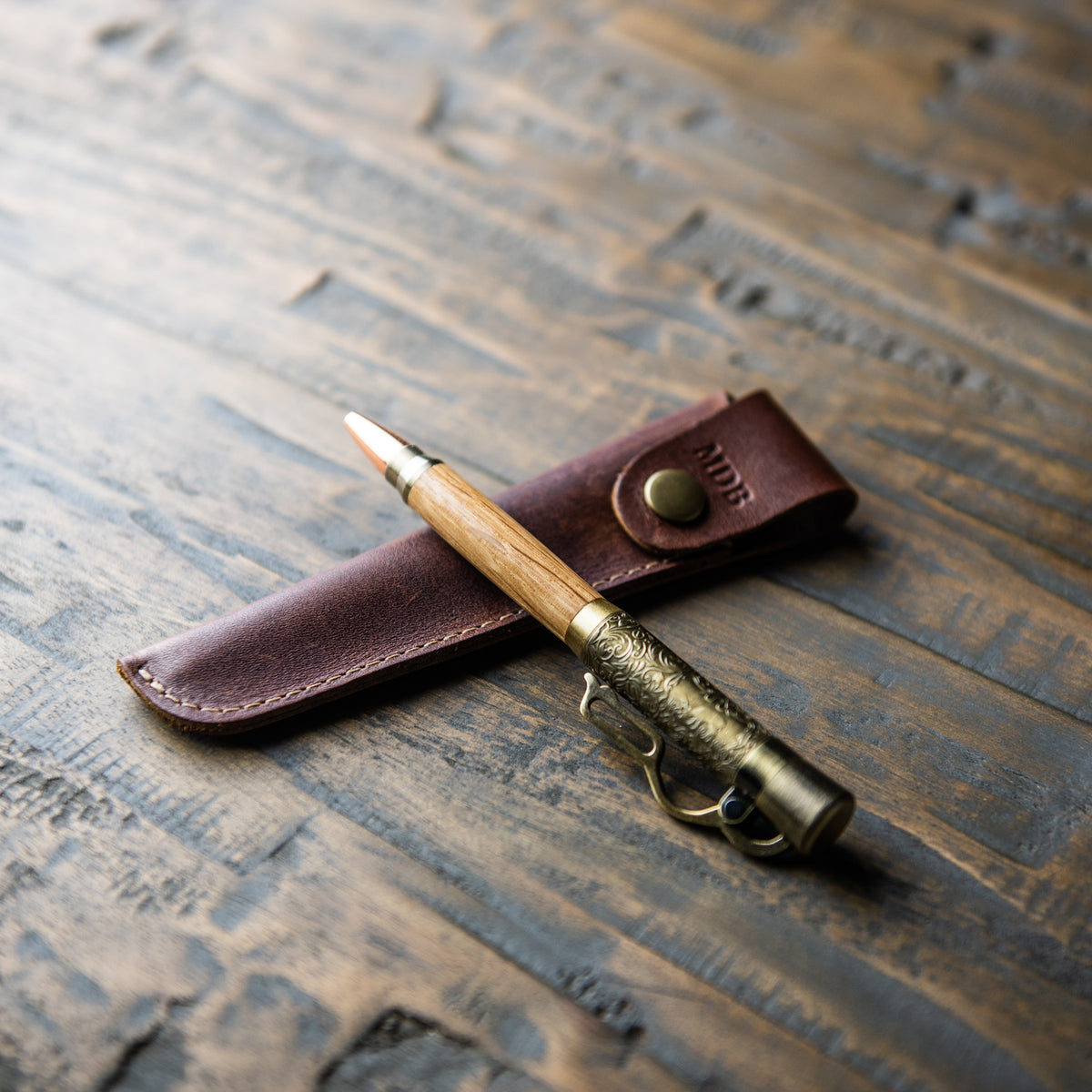 The Cowboy Lever Action Hand Turned Whiskey Barrel Pen + Pen Sleeve