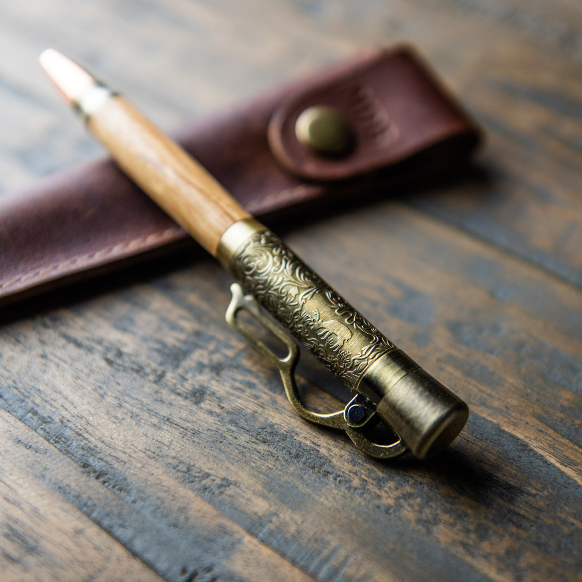 The Cowboy Lever Action Hand Turned Whiskey Barrel Pen + Pen Sleeve