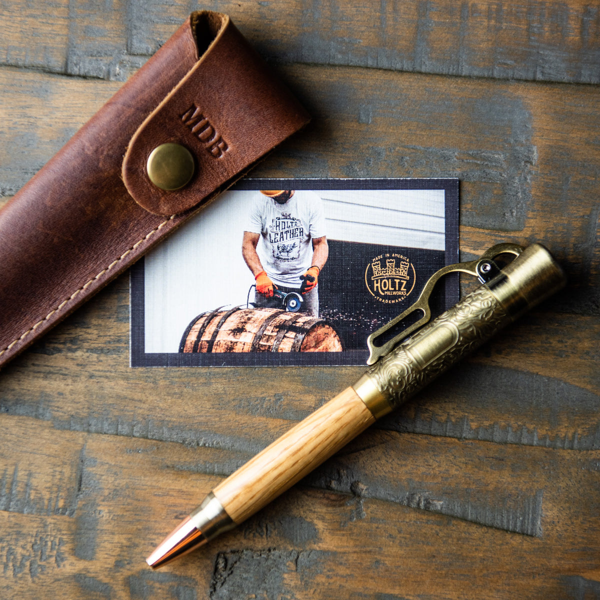 The Cowboy Lever Action Hand Turned Whiskey Barrel Pen + Pen Sleeve