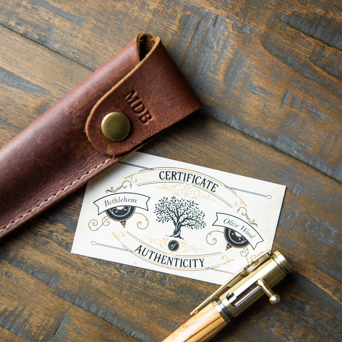 Bethlehem Olive Wood .30 Caliber Bolt Action Pen + Pen Sleeve - Holtz Leather