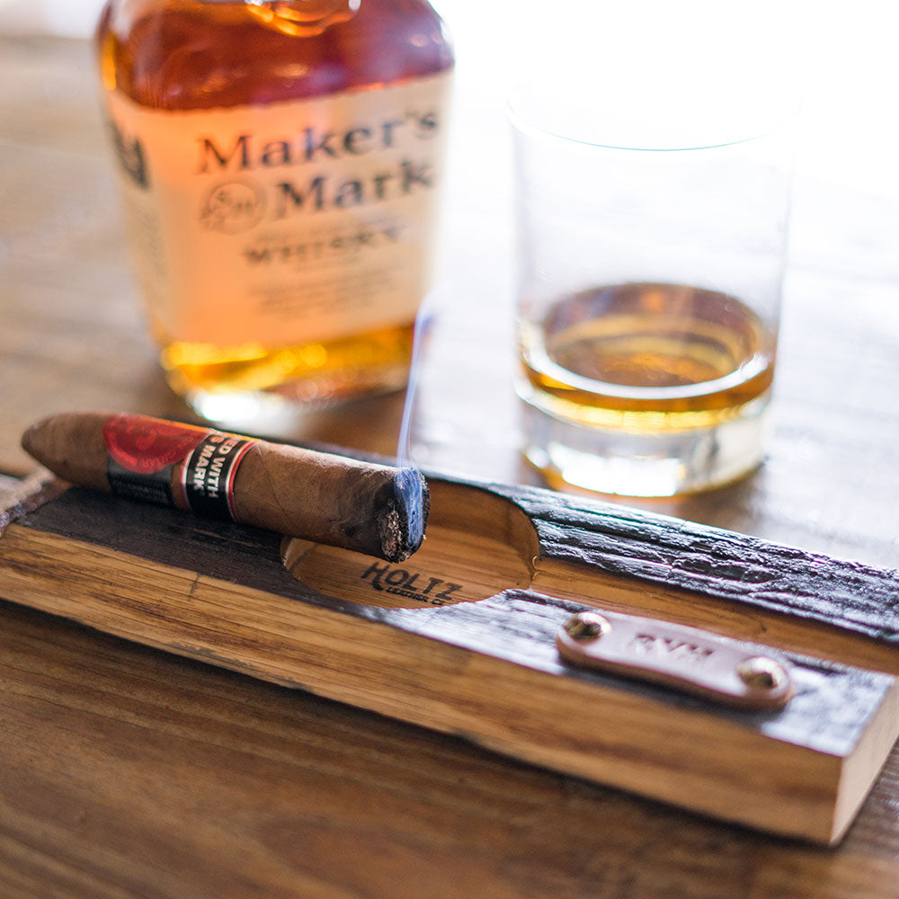 Double Smoking Tray made from Authentic Whiskey Barrel Stave, with Whiskey  Glasses and Smoking Chips