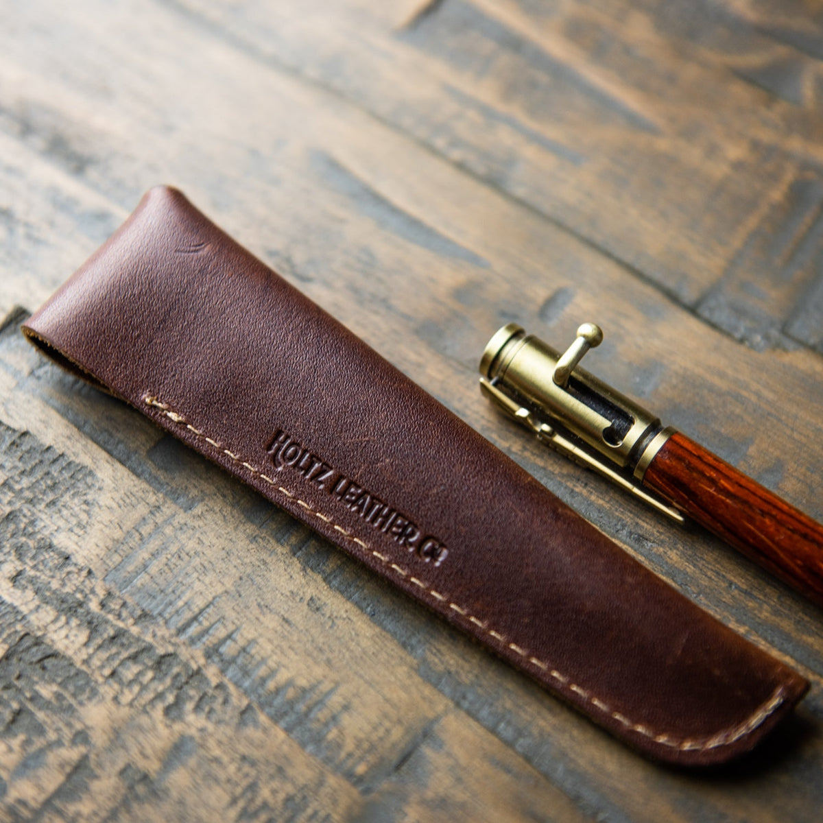 Hand - Turned Rose Wood .30 Caliber Bolt Action Pen + Pen Sleeve - Holtz Leather