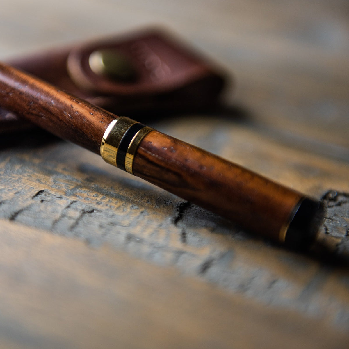 Hand - Turned Rose Wood Fountain Pen + Personalized Pen Sleeve - Holtz Leather