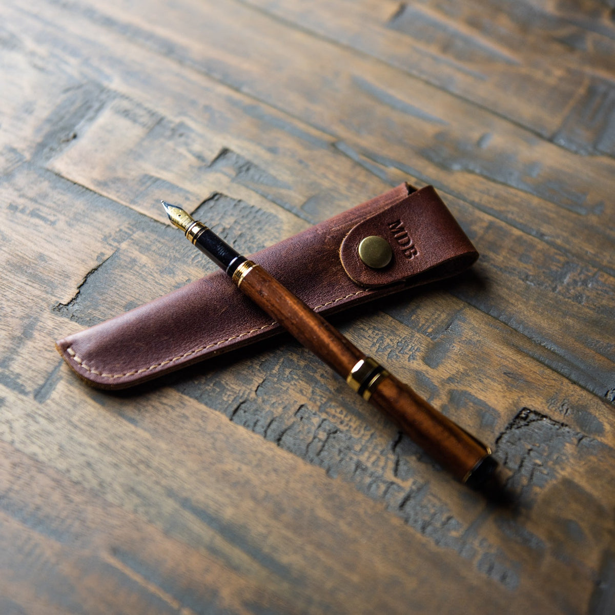 Hand - Turned Rose Wood Fountain Pen + Personalized Pen Sleeve - Holtz Leather