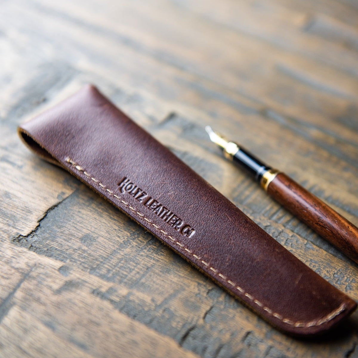 Hand - Turned Rose Wood Fountain Pen + Personalized Pen Sleeve - Holtz Leather