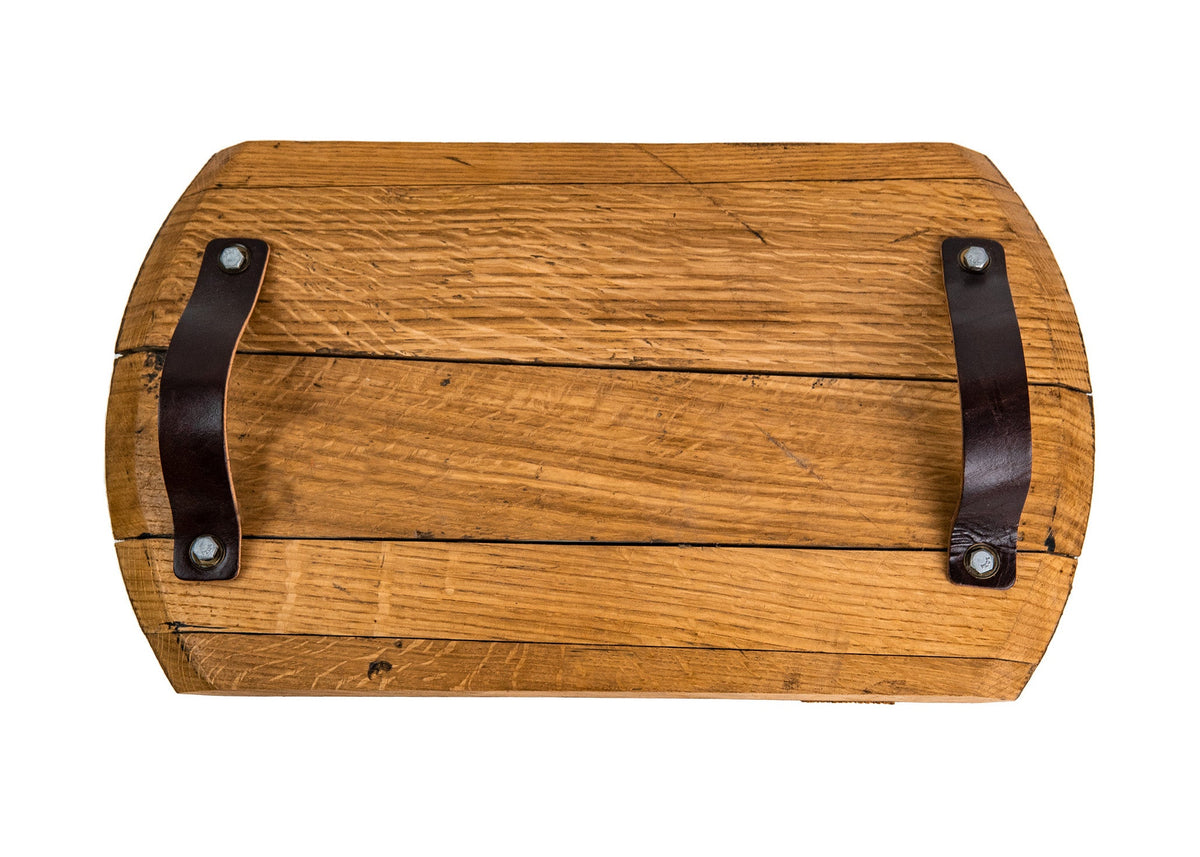 Corporate Custom Logo The Polished Butler Tennessee Whiskey Barrel Serving Tray with Leather Handles Put Your Logo on It