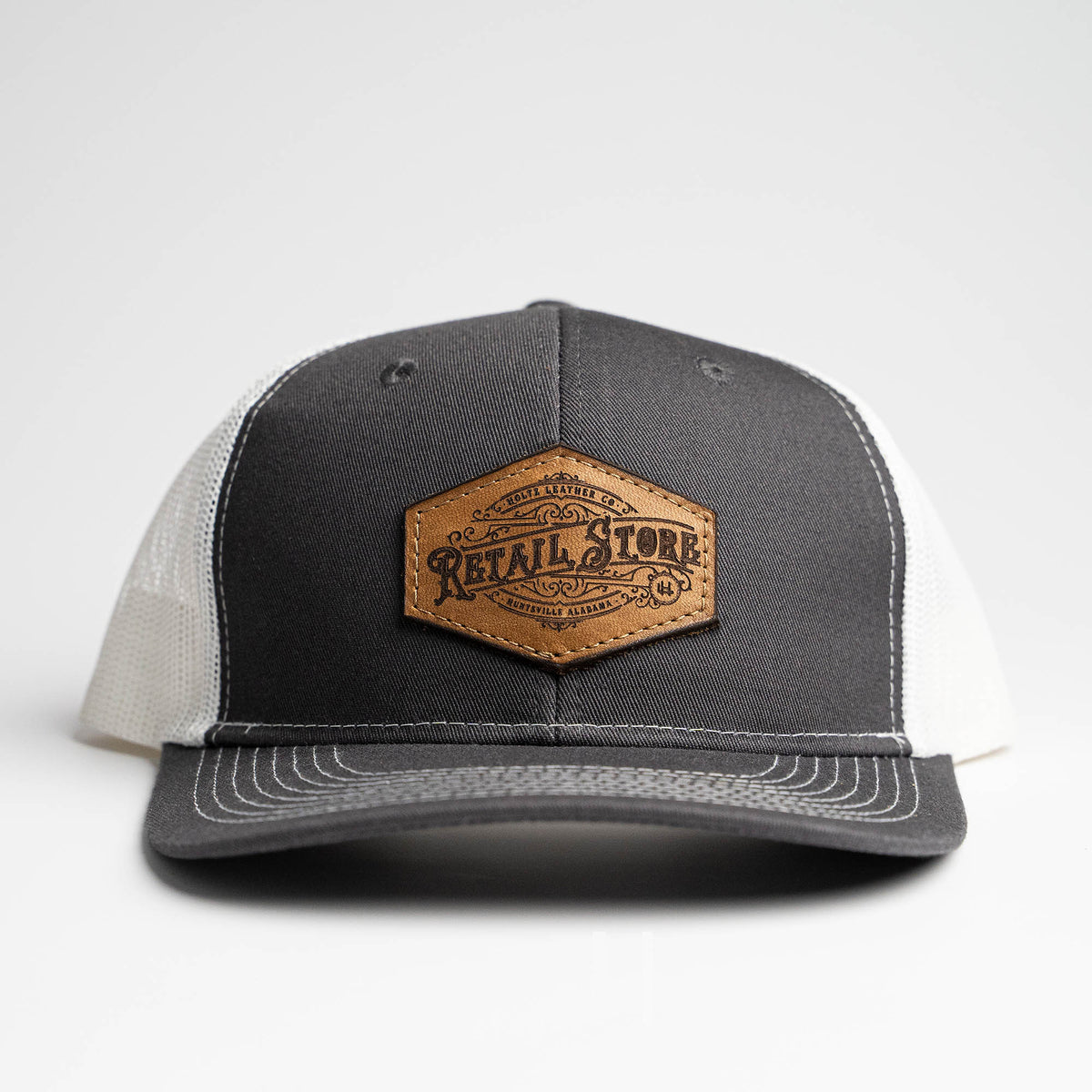 Port Authority C112 Custom Trucker Leather Patch Hat with YOUR LOGO – Customized
