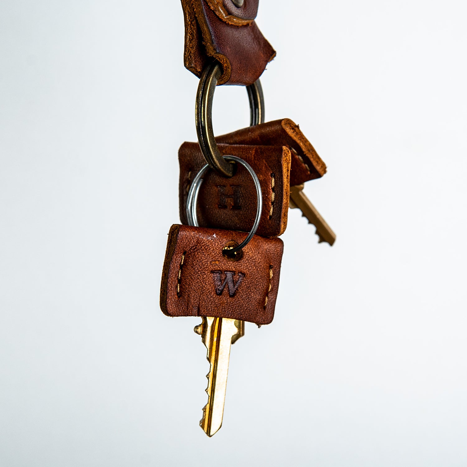 fine leather key covers with personalized initials