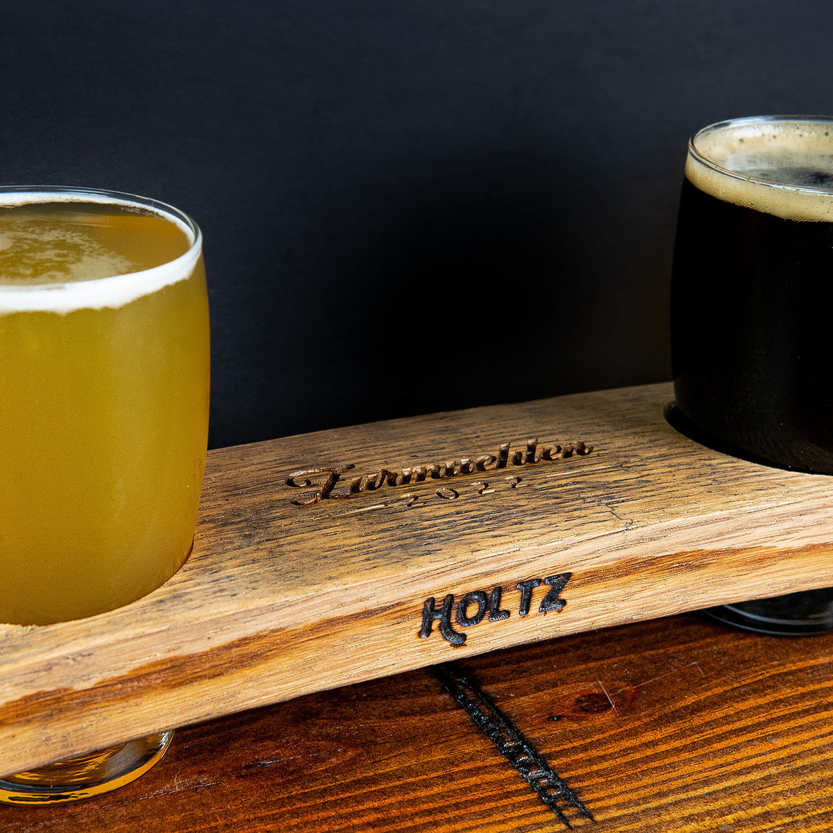 Your Logo + Our Barrels - Personalized Beer Flight from Tennessee Whiskey Barrel Stave - Custom Logo and Corporate Gifting