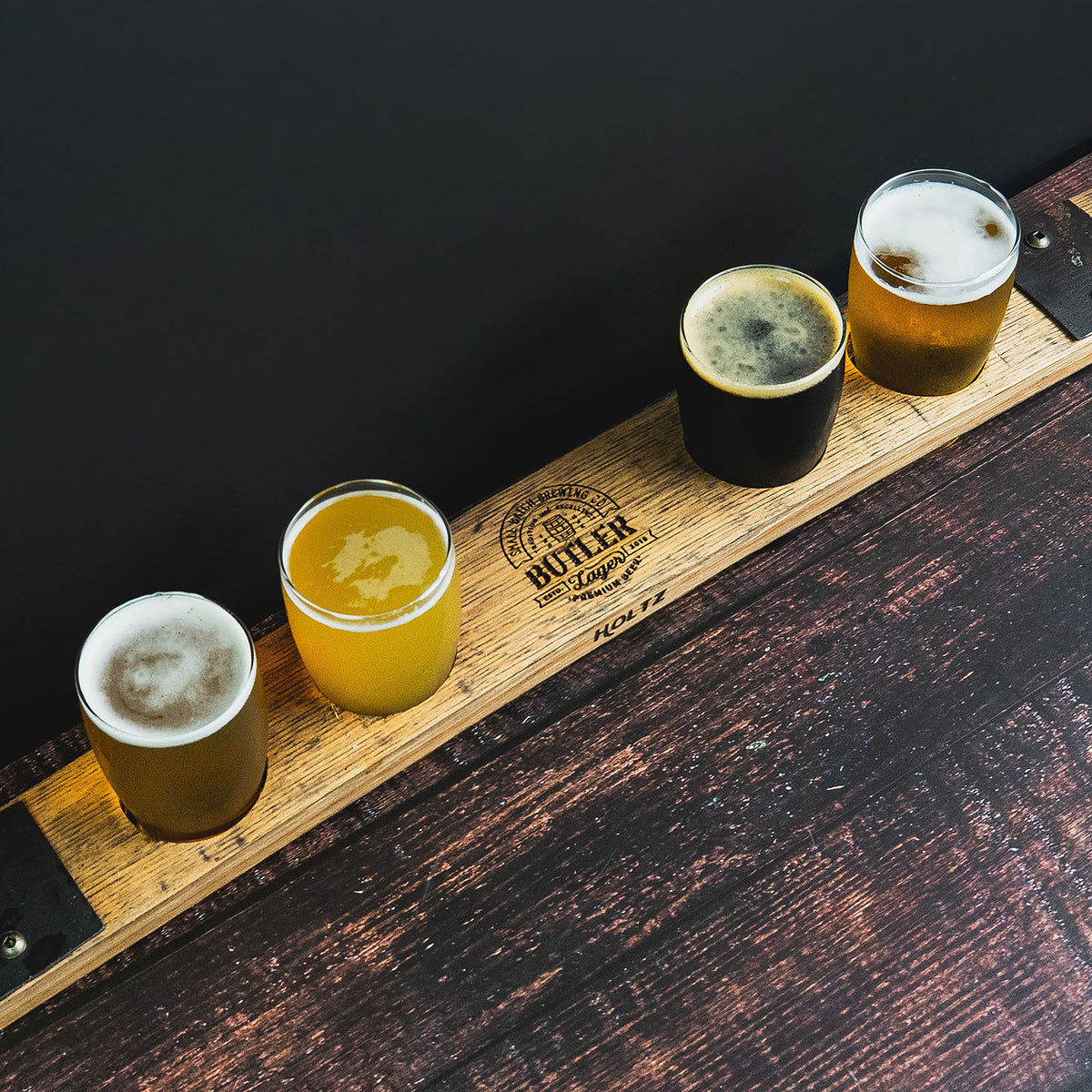 Your Logo + Our Barrels - Personalized Beer Flight from Tennessee Whiskey Barrel Stave - Custom Logo and Corporate Gifting