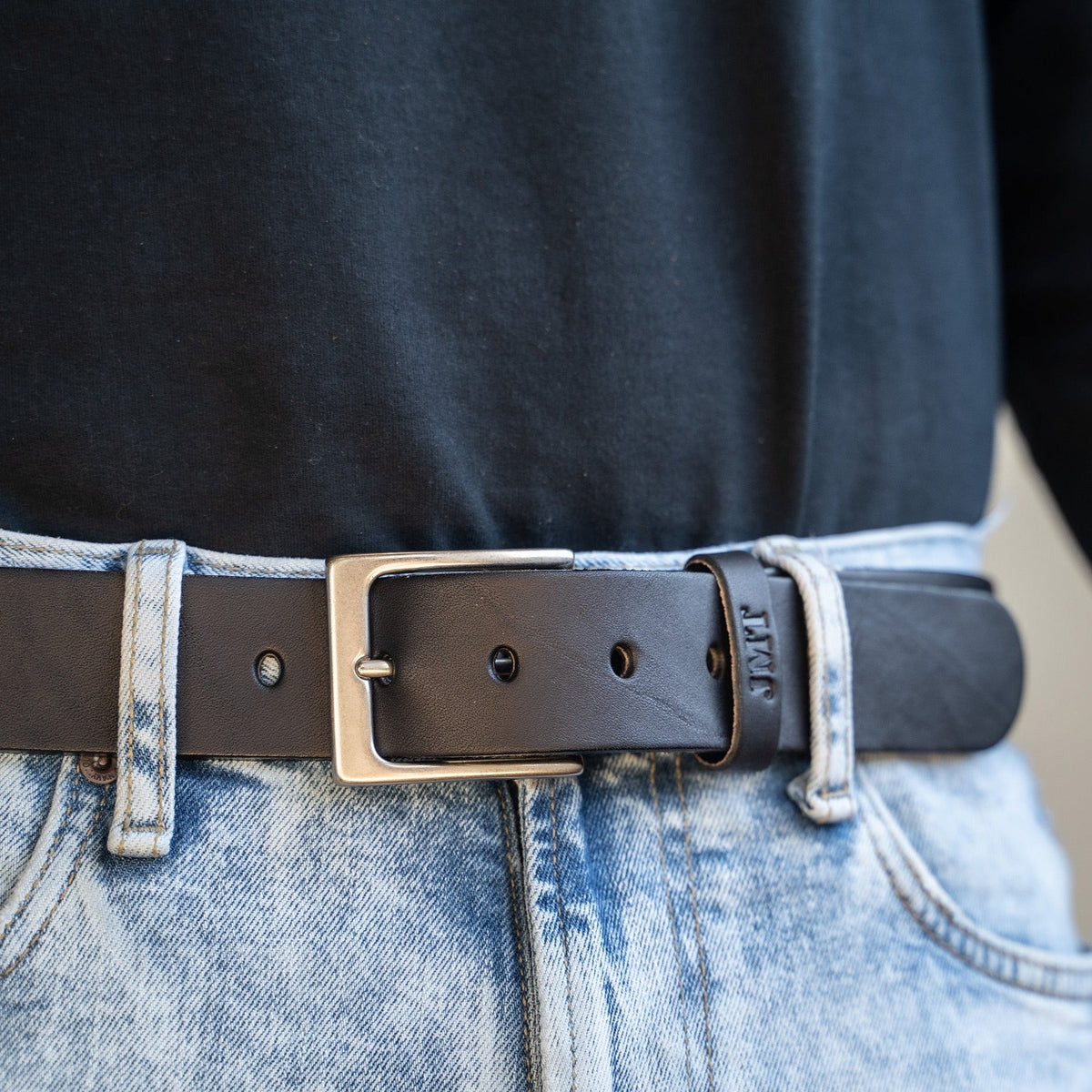 Personalized Bridle Leather Men's Casual Belt – Square Nickel or Brass Buckle - Holtz Leather