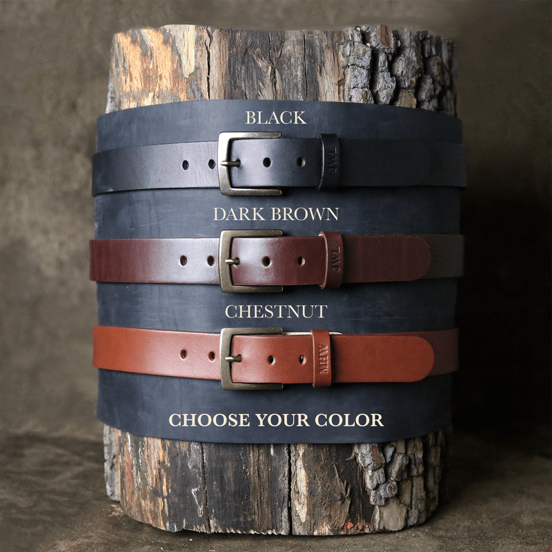 Personalized Bridle Leather Men's Casual Belt – Square Nickel or Brass Buckle - Holtz Leather
