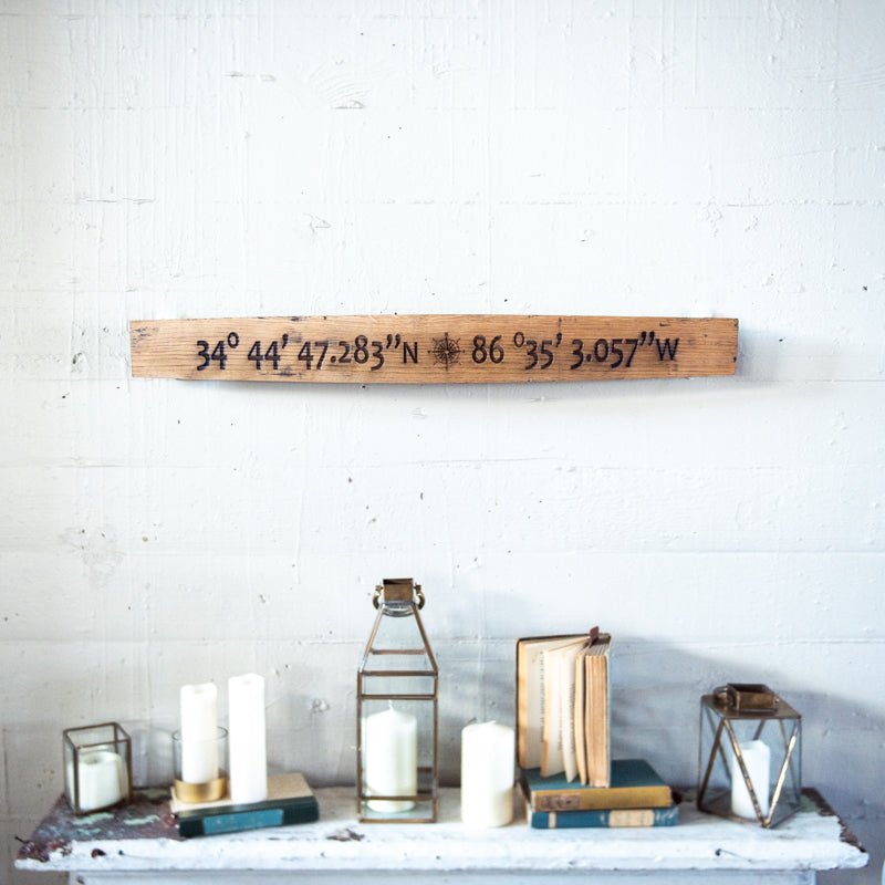 Personalized Coordinates Sign From Tennessee Whiskey Barrel Stave - Wall Art - Holtz Leather