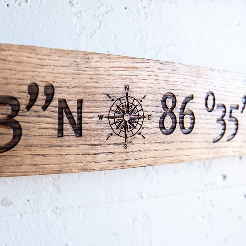 Personalized Coordinates Sign From Tennessee Whiskey Barrel Stave - Wall Art - Holtz Leather